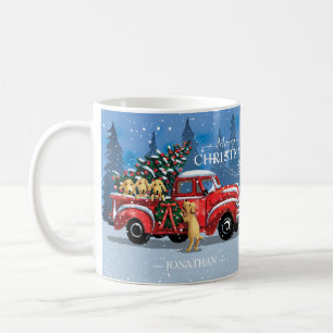 Mug Camion rouge Vintage de Noël avec chiens Nom de fa