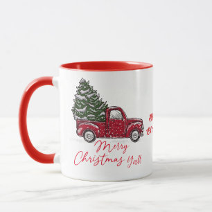 Mug Camion rouge vintage ramasse Joyeux Noël Y'all
