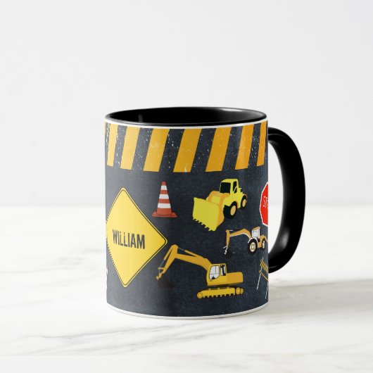 Mug Camions de construction Machines lourdes Nom du ga (Devant droit)