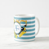 Mug Camions de construction Monogramme Bandes Bleues (Devant droit)