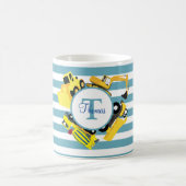 Mug Camions de construction Monogramme Bandes Bleues (Centre)