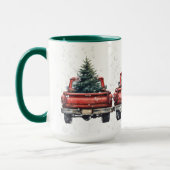 Mug Camions rouges vintages Joyeux Noël (Gauche)