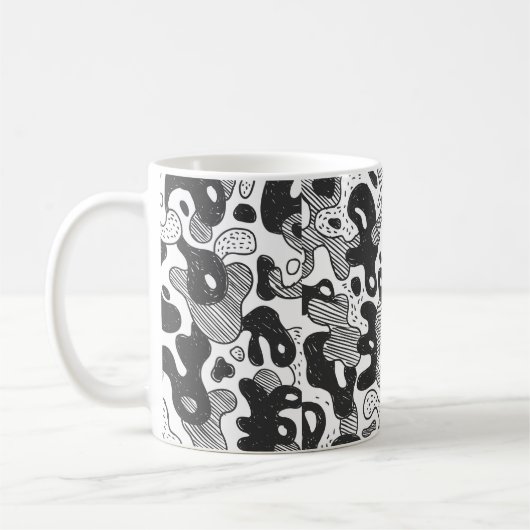 Mug camouflage abstrait style doodé, noir (Gauche)