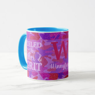 Mug Camouflage Pailleté Rose Clair et Violet Nom