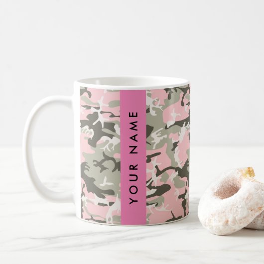 Mug Camouflage rose et vert Votre nom Personnalisez (Avec donut)