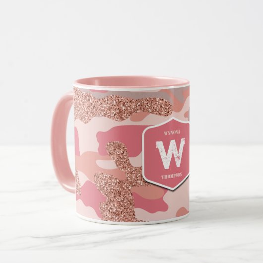 Mug Camouflage Rose Gold Blush Pink Camo Motif de l'ar (Devant gauche)