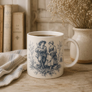 Mug Campagne française romantique Toile en bleu poussi
