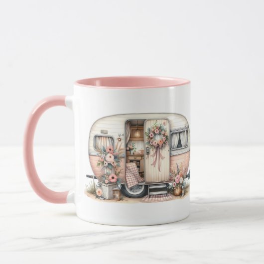 Mug Camper Boho avec couronne florale et pastels rose (Gauche)
