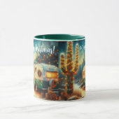 Mug Camper vintage Saguaro Cactus Noël bleu vert (Centre)