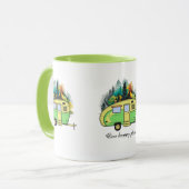 Mug Camping, caravane, forêt, endroit heureux (Devant gauche)