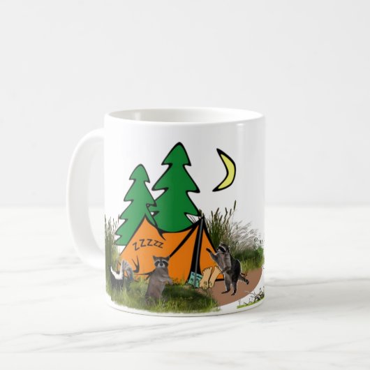 Mug Camping dans les bois avec un Raton laveur drôle (Devant gauche)