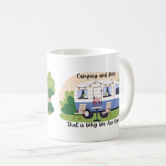 Mug Camping et bière sur une (Devant droit)