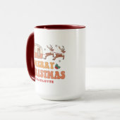 Mug Camping Joyeux renne de Noël Nom personnalisé (Devant gauche)