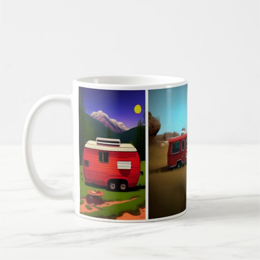 Mug Camping remorques avec 4 remorques rouges mignonne (Gauche)