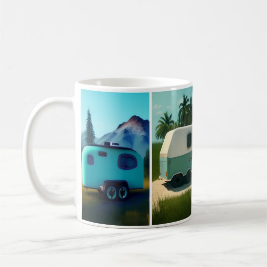 Mug Camping remorques avec 4 remorques turquoises mign (Gauche)