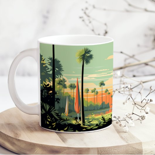 Mug Camping Rétro Bois Coucher de soleil