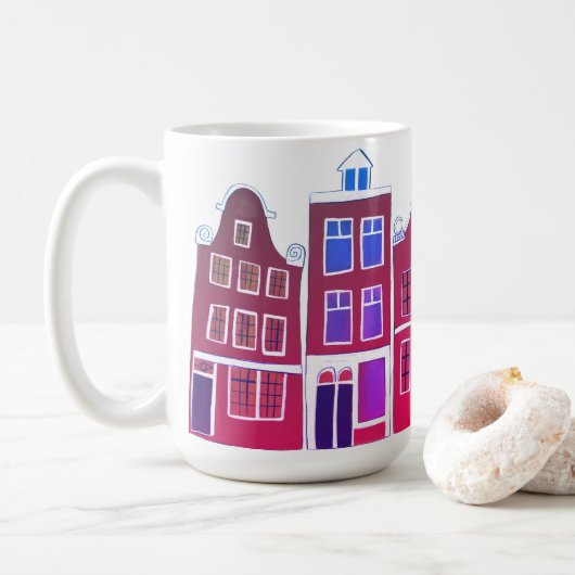 Mug Canal Houses Row Amsterdam Hollande Pink (Avec donut)