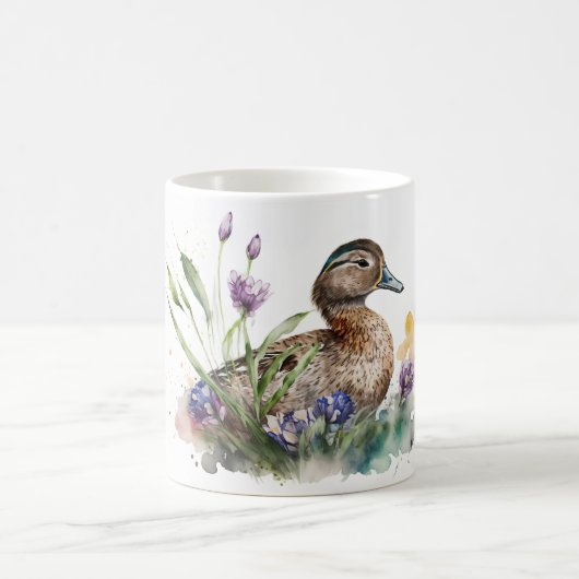 Mug Canard D'Aquarelle En Fleurs (Centre)