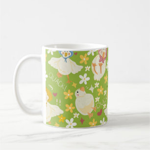 Mug Canard vert mignon & motif sans couture de fleur d