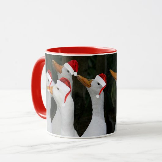 Mug Canards blancs portant des chapeaux rouges Noël (Devant gauche)