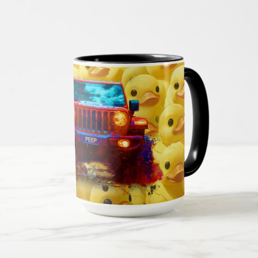 Mug Canards jaunes avec un camion Peep 4x4 (Devant droit)