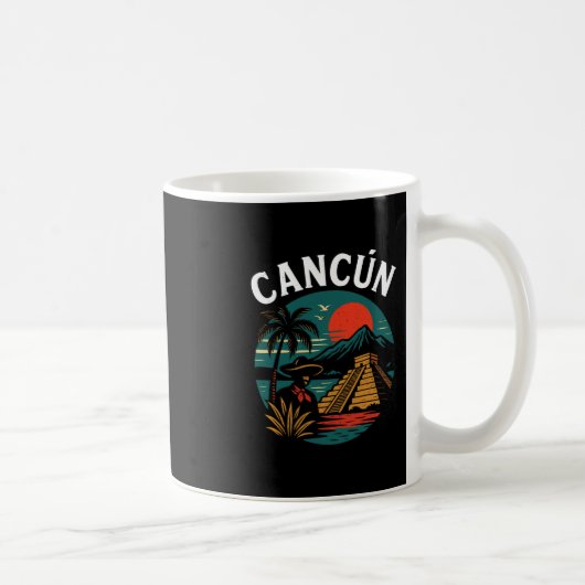 Mug Cancún Mexique Vacances Rétro Coucher de soleil Py (Droite)
