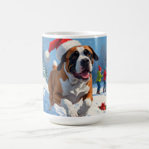 Mug Cane Corso courant dans la neige avec un chapeau d
