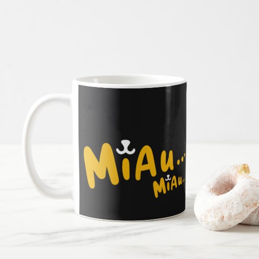 Mug Caneca com Estampa de Gato - Preto e Amarelo (Avec donut)