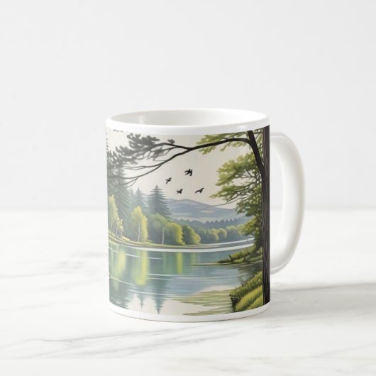 Mug Caneca com ilustração de lago e floresta (Devant droit)