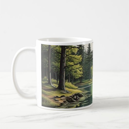 Mug Caneca com ilustração de lago e floresta (Gauche)