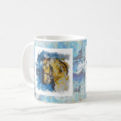 Mug Caneca pintura "Cavalo" com fundo em manchas azuis (Devant gauche)