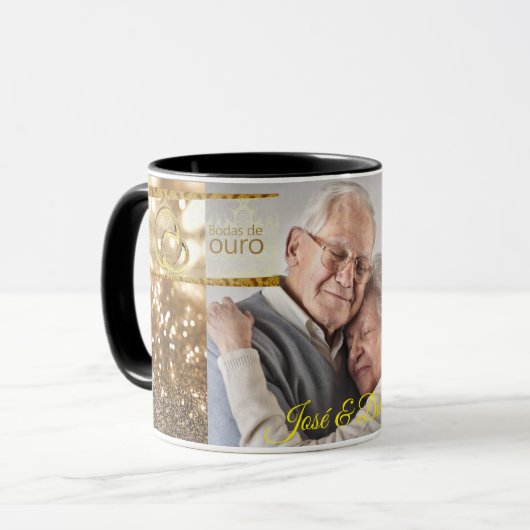 Mug Canettes Mariages De Ouro 50 Ans Mariage Personal (Devant gauche)