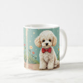 Mug Caniche blanc adorable avec noeud papillon (Devant droit)