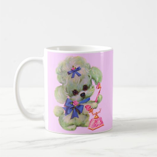 Mug caniche mignon avec téléphone rose (Gauche)