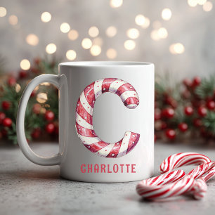 Mug Canne de bonbon personnalisée Monogramme Noël C