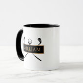 Mug Canne de golf personnalisée avec nom en or et noir (Devant gauche)