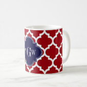 Mug Canneberge Blanc Marocain #5 Bleu Nuit Monogramme (Devant droit)