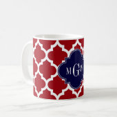 Mug Canneberge Blanc Marocain #5 Bleu Nuit Monogramme (Devant gauche)