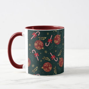 Mug Canneberges Flocons Rouge Boules de Noël Vertes
