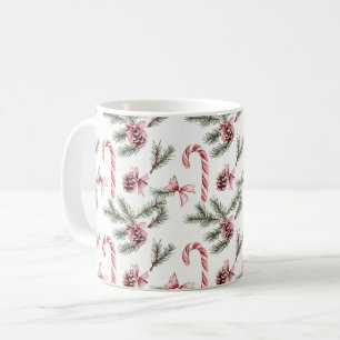 Mug Canneberges rouges blanches Cônes de pin Noël