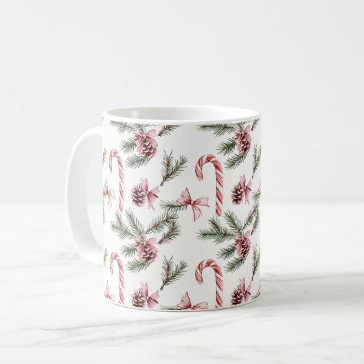 Mug Canneberges rouges blanches Cônes de pin Noël (Devant gauche)