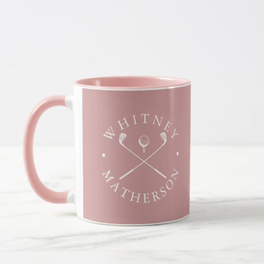 Mug Cannes de golf personnalisées avec nom Dusty Rose (Gauche)
