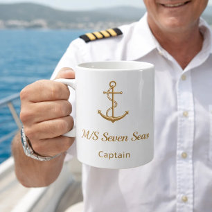 Mug Capitaine du nom du bateau de l'ancre en or blanc