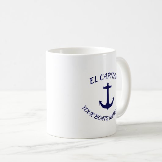 Mug Capitaine El Capitan Ancre bleue avec nom de batea (Devant droit)
