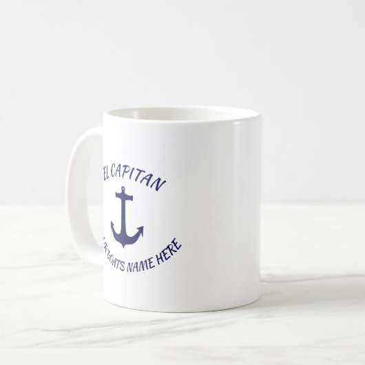 Mug Capitaine El Capitan Ancre bleue avec nom de batea (Devant gauche)