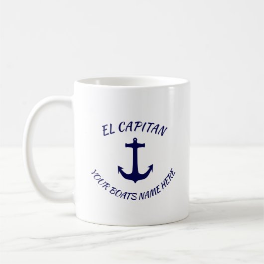 Mug Capitaine El Capitan Ancre bleue avec nom de batea (Gauche)
