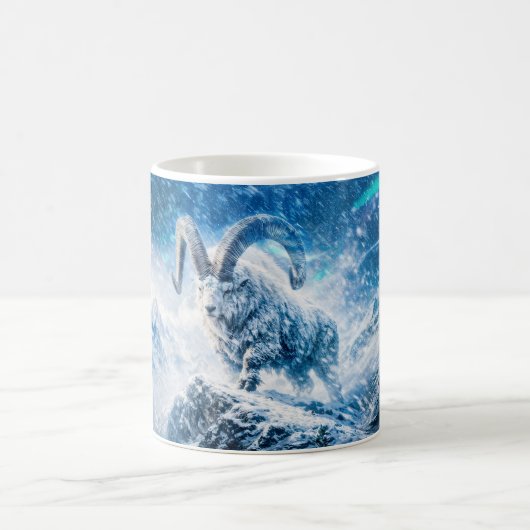 Mug Capricorn Zodiac as Majestic Ram Under Aurora Sky (Centre)