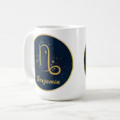 Mug Capricorne symbole zodiaque or bleu personnalisé (Devant gauche)