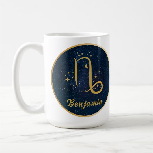 Mug Capricorne symbole zodiaque or bleu personnalisé (Gauche)