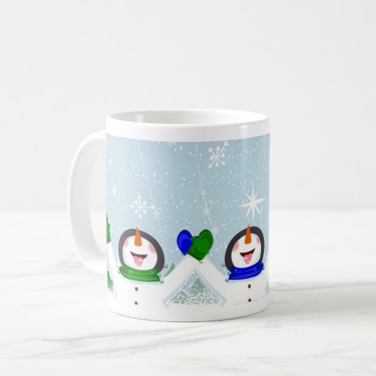 Mug Capture des flocons de neige sur la langue Snowman (Devant gauche)